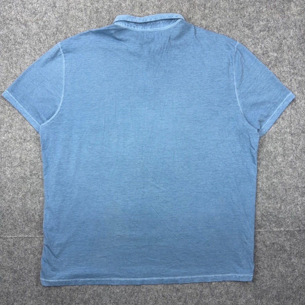 John Varvatos Polo Shirt Mens XL Blue Short Sleeve Peace Sign Slub Cotton Casual - Picture 7 of 11